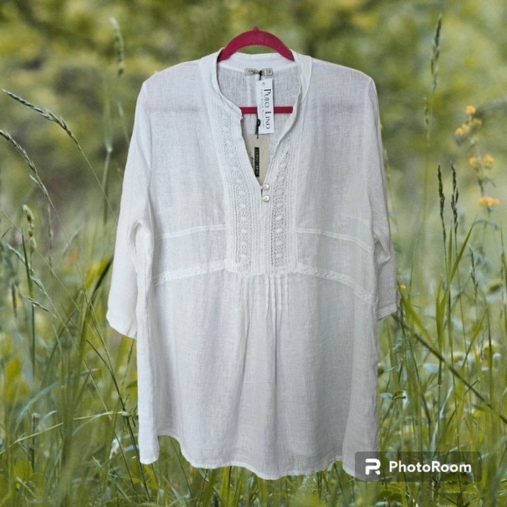 NWT LUNGO L'ARNO White Linen Tunic size 1X